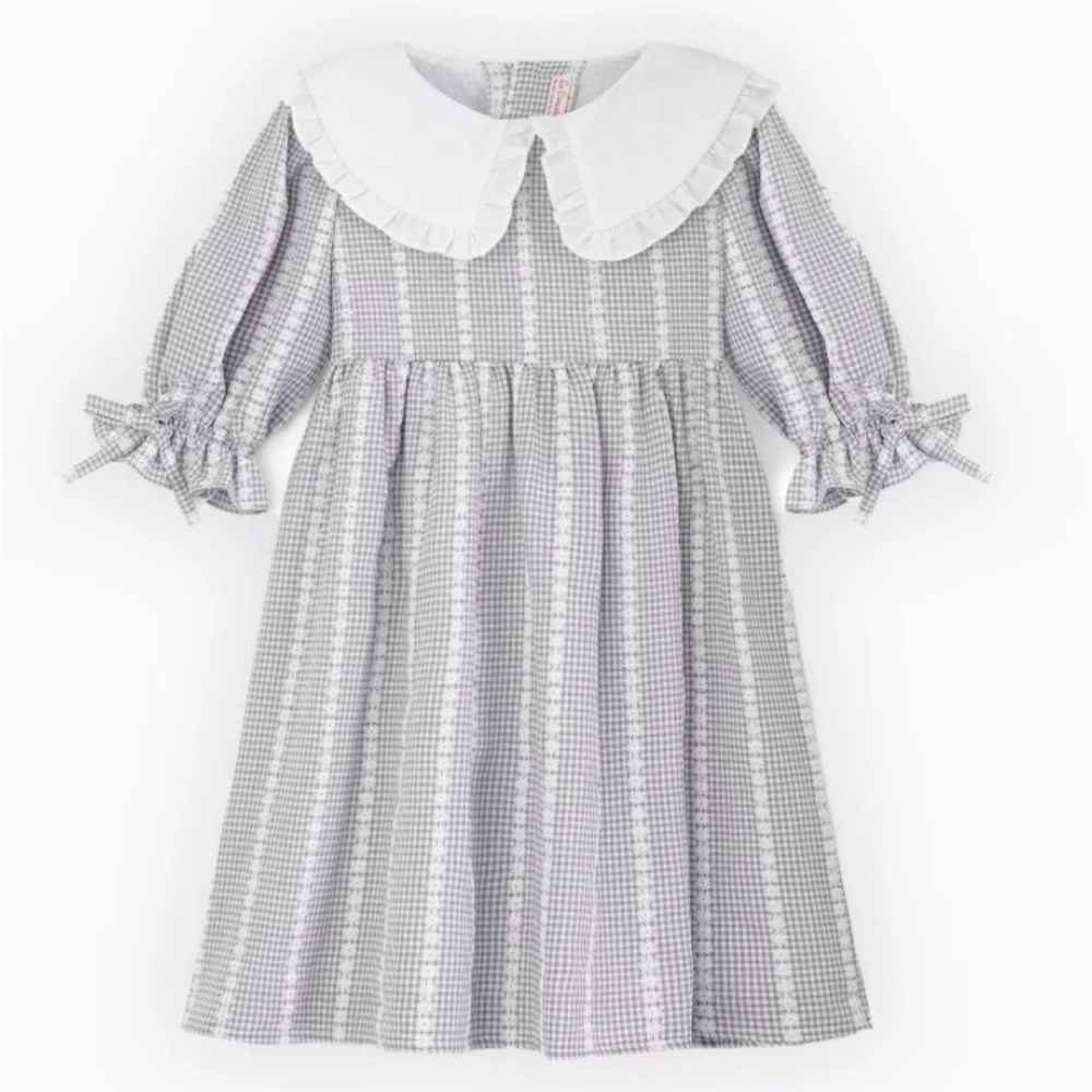 La Coqueta Mary Girl Grey Gingham Floral Dress 2Y BNWT